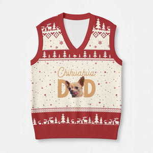 Proud Chihuahua Dad V-Neck Knit Sweater Vest Ankle Biter Dog Lover TS12 Beige Red Print Your Wear