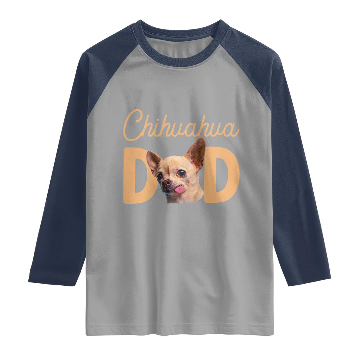 Proud Chihuahua Dad Raglan Shirt Ankle Biter Dog Lover TS12 Sport Gray Navy Print Your Wear