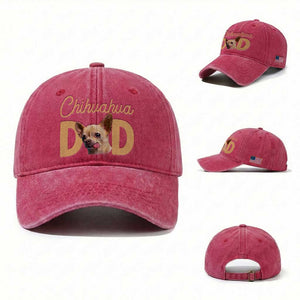 Proud Chihuahua Dad Washed Cotton Baseball Cap Ankle Biter Dog Lover TS12 Washed Cap Universal Fit Red Print Your Wear