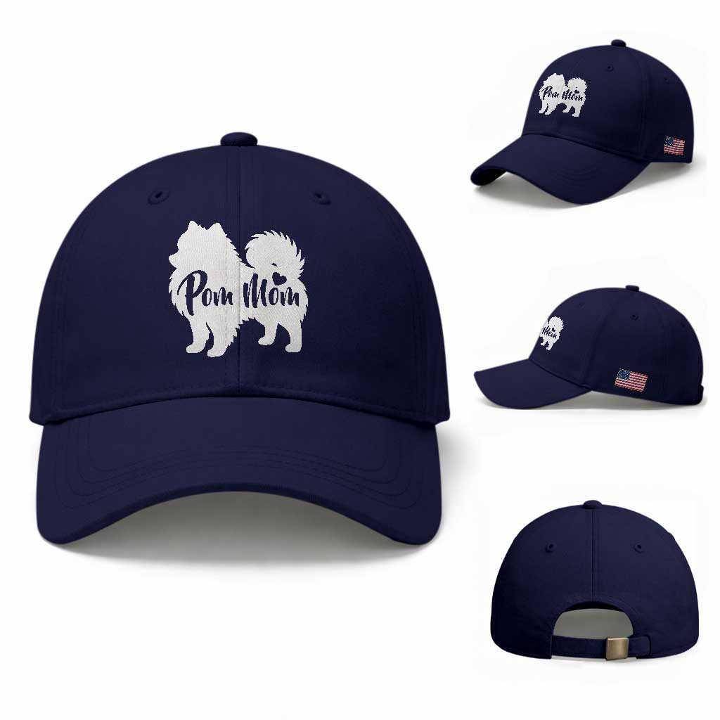 Proud Pom Mom Baseball Cap Pomeranian Dog Lover Gift TS12 Baseball Cap Universal Fit Dark Blue Print Your Wear
