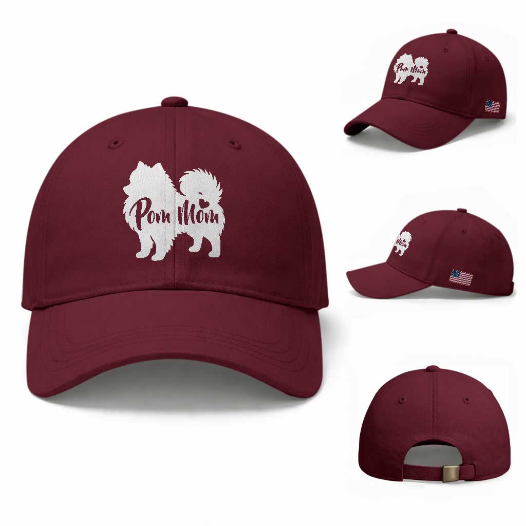 Proud Pom Mom Baseball Cap Pomeranian Dog Lover Gift TS12 Baseball Cap Universal Fit Maroon Print Your Wear
