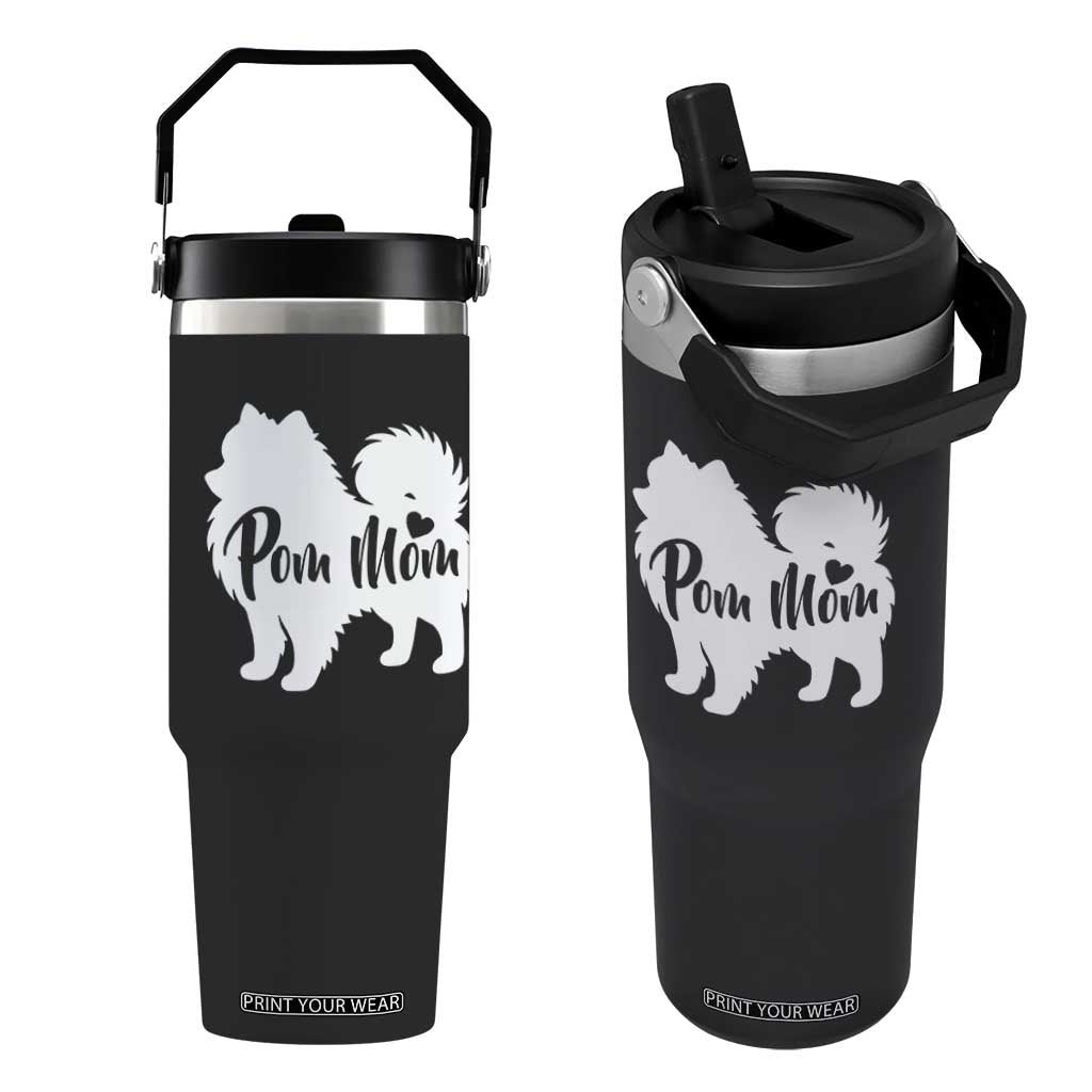 Proud Pom Mom Flip Straw Tumbler Pomeranian Dog Lover Gift TS12 One Size: 30 oz Black Print Your Wear