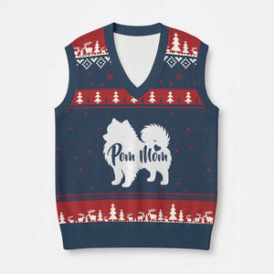 Proud Pom Mom V-Neck Knit Sweater Vest Pomeranian Dog Lover Gift TS12 Navy Red Print Your Wear