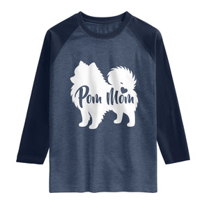 Proud Pom Mom Raglan Shirt Pomeranian Dog Lover Gift TS12 Heather Denim Navy Print Your Wear