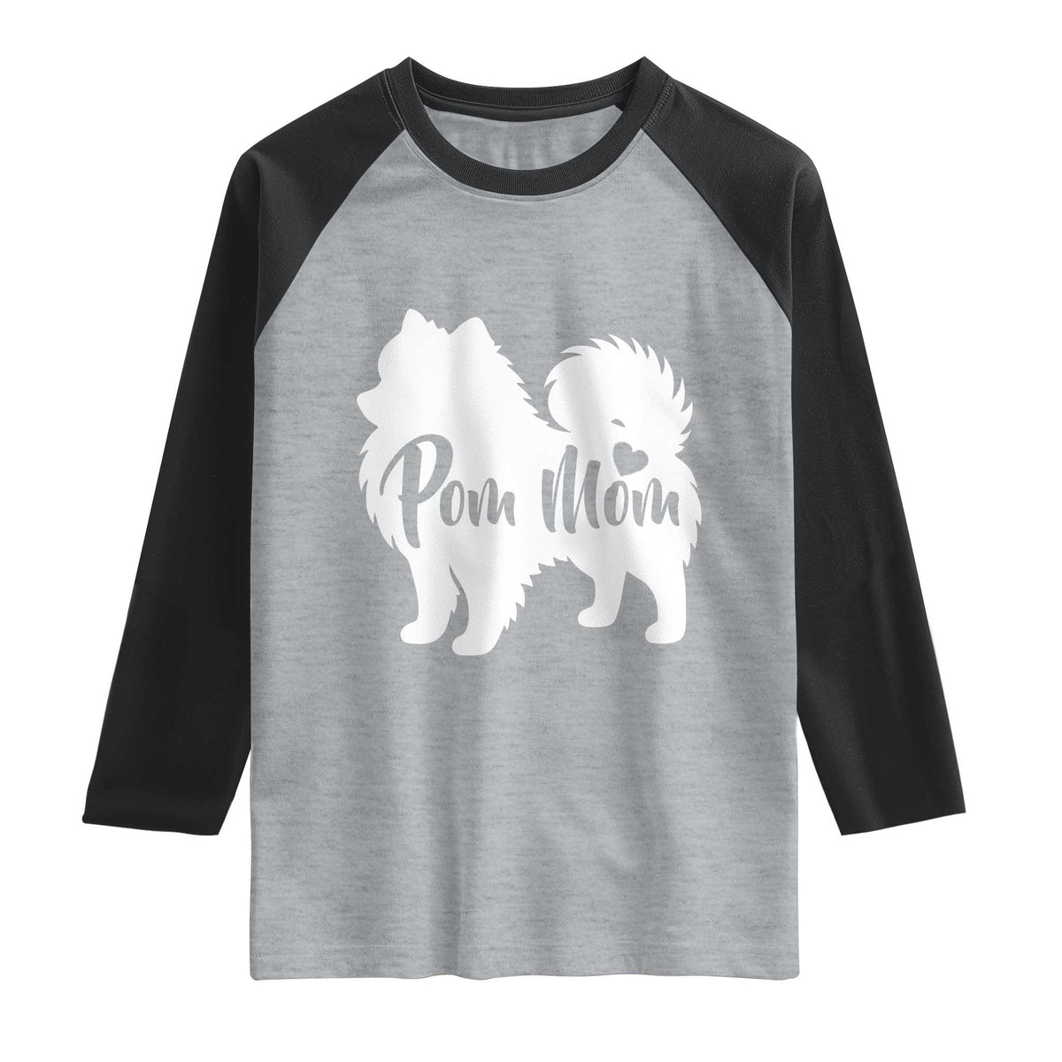 Proud Pom Mom Raglan Shirt Pomeranian Dog Lover Gift TS12 Heather Gray Black Print Your Wear