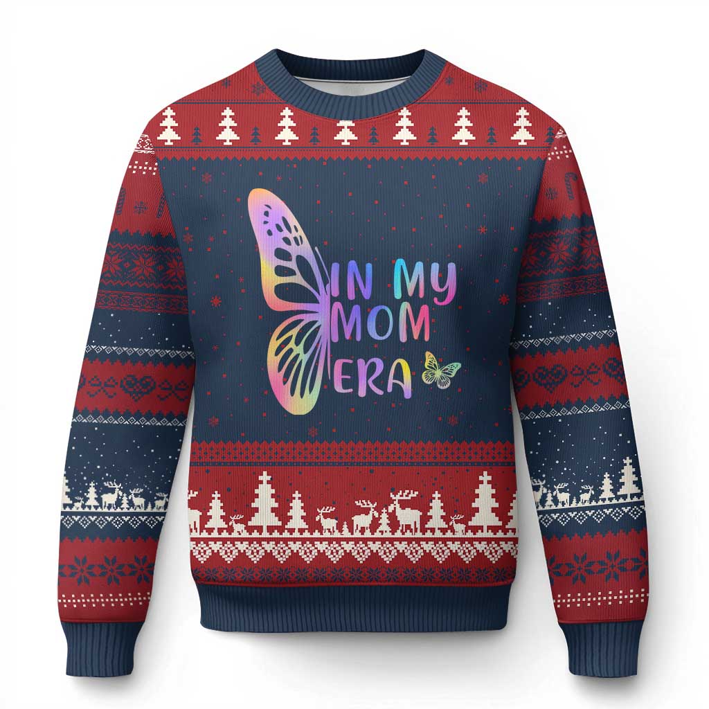 In My Mom Era Ugly Christmas Sweater Colorful Butterfly Mothers Day Gift TS12 Navy Red Print Your Wear