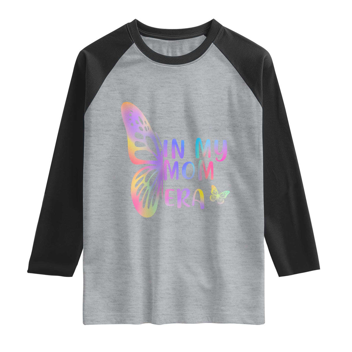 In My Mom Era Raglan Shirt Colorful Butterfly Mothers Day Gift TS12 Heather Gray Black Print Your Wear