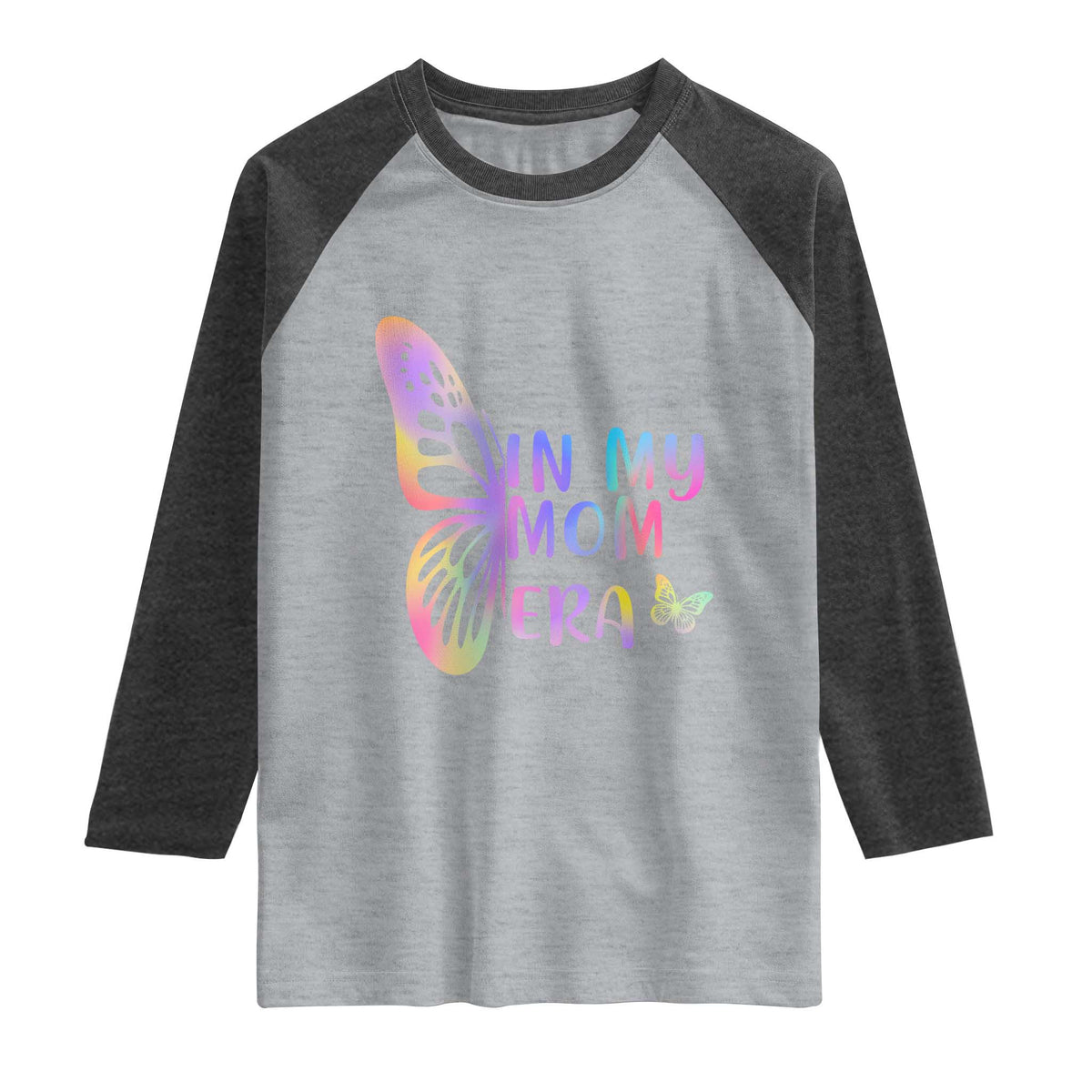 In My Mom Era Raglan Shirt Colorful Butterfly Mothers Day Gift TS12 Heather Gray Heather Charcoal Print Your Wear
