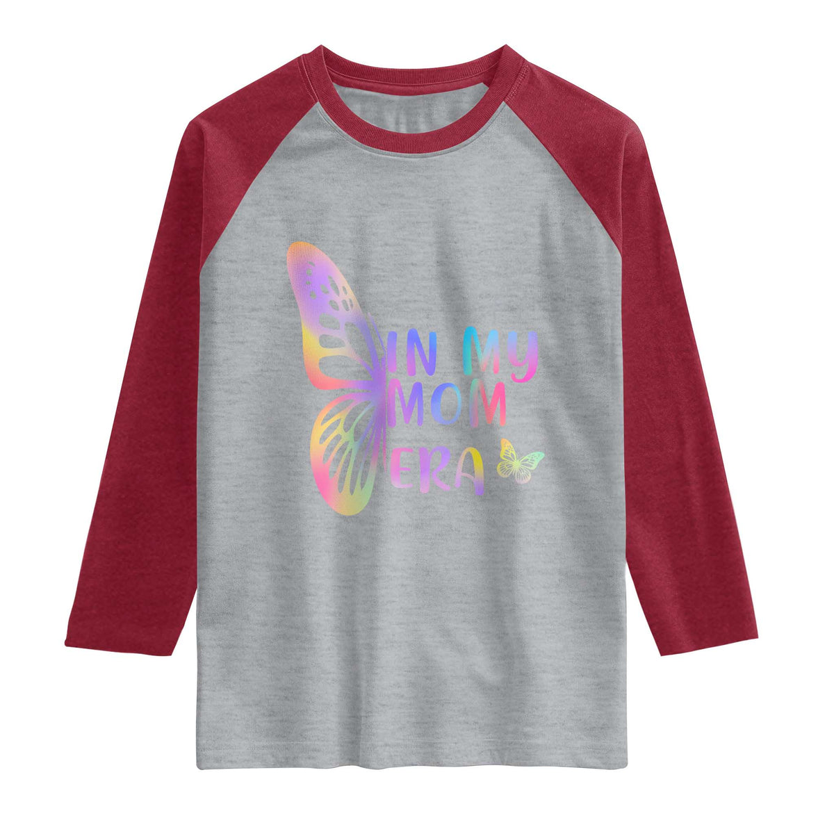In My Mom Era Raglan Shirt Colorful Butterfly Mothers Day Gift TS12 Heather Gray Heather Red Print Your Wear