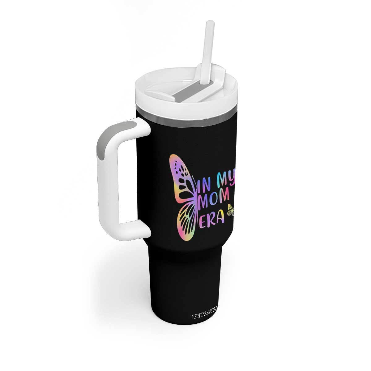 In My Mom Era Tumbler With Handle Colorful Butterfly Mothers Day Gift TS12 Print Your Wear