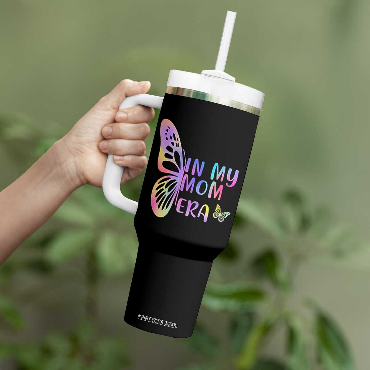 In My Mom Era Tumbler With Handle Colorful Butterfly Mothers Day Gift TS12 Print Your Wear
