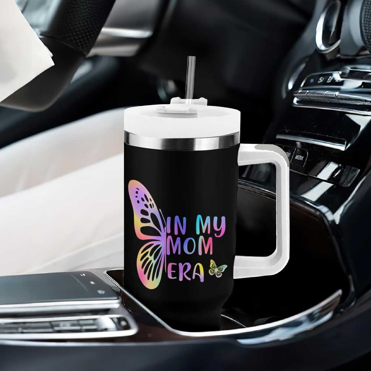In My Mom Era Tumbler With Handle Colorful Butterfly Mothers Day Gift TS12 Print Your Wear