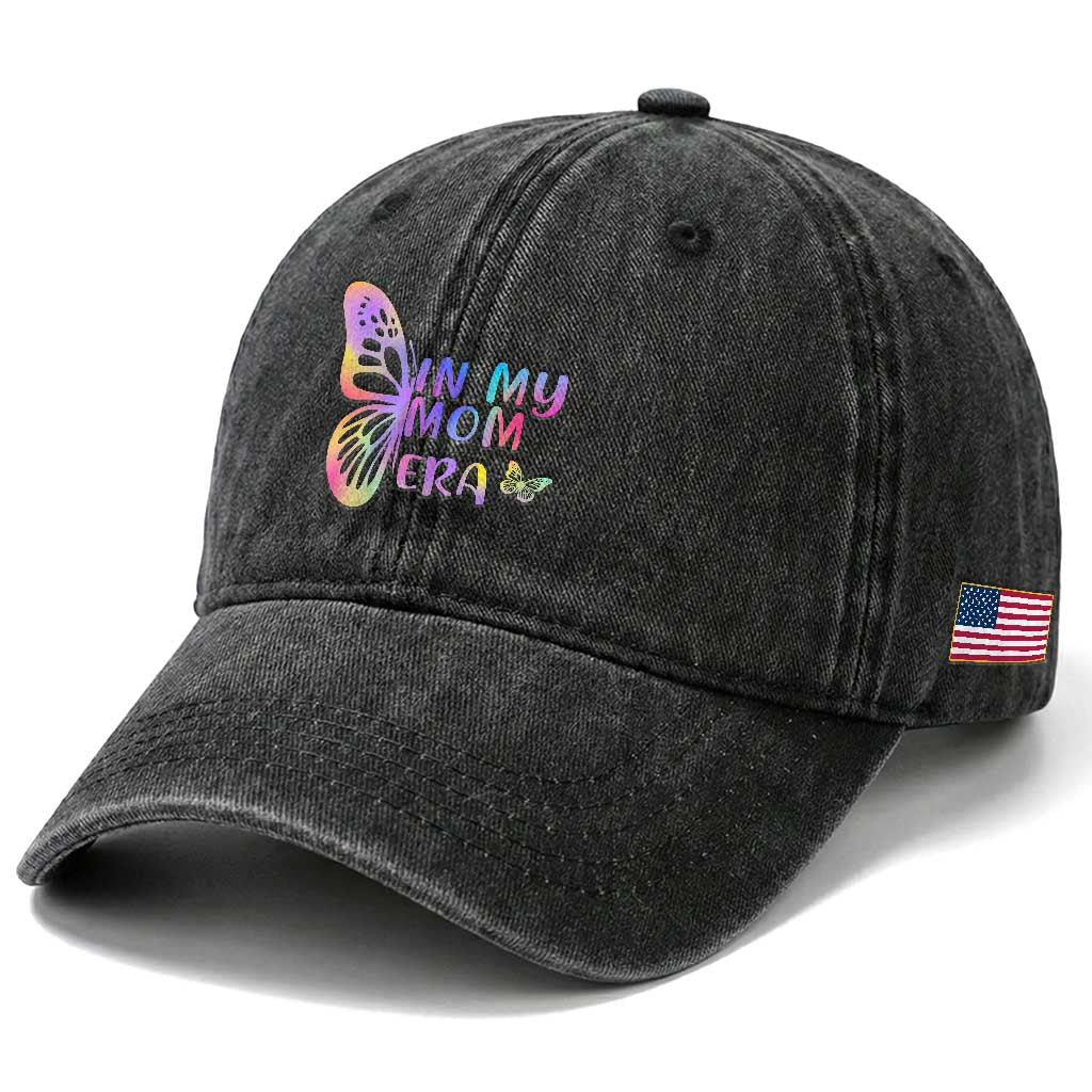 In My Mom Era Washed Cotton Baseball Cap Colorful Butterfly Mothers Day Gift TS12 Print Your Wear