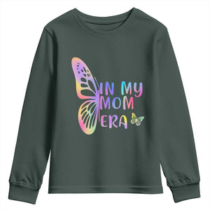 In My Mom Era Youth Sweatshirt Colorful Butterfly Mothers Day Gift TS12 Dark Forest Green Print Your Wear