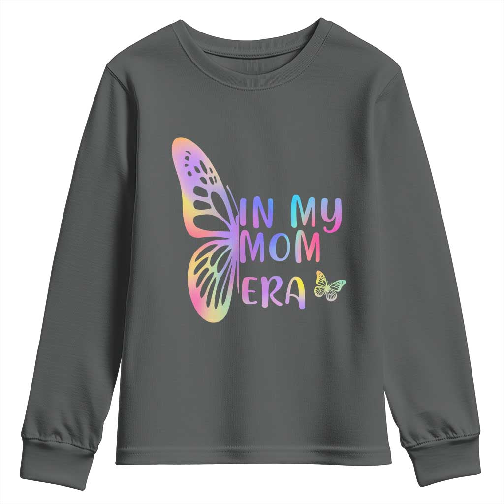 In My Mom Era Youth Sweatshirt Colorful Butterfly Mothers Day Gift TS12 Dark Heather Print Your Wear