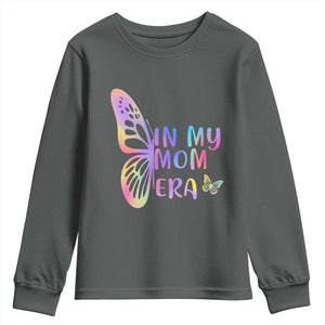 In My Mom Era Youth Sweatshirt Colorful Butterfly Mothers Day Gift TS12 Dark Heather Print Your Wear