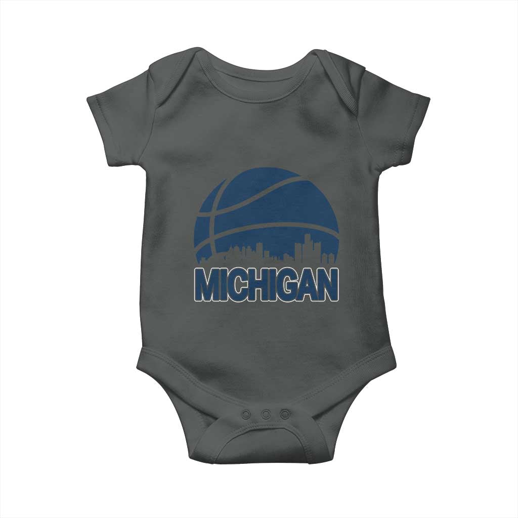 Vintage Urban Michigan Skyline Baby Onesie Gift For Basketball Fan TS12 Dark Heather Print Your Wear