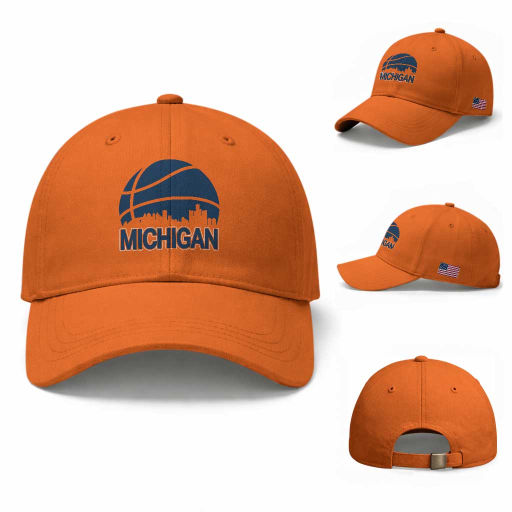 Vintage Urban Michigan Skyline Baseball Cap Gift For Basketball Fan TS12 Baseball Cap Universal Fit Orange Print Your Wear