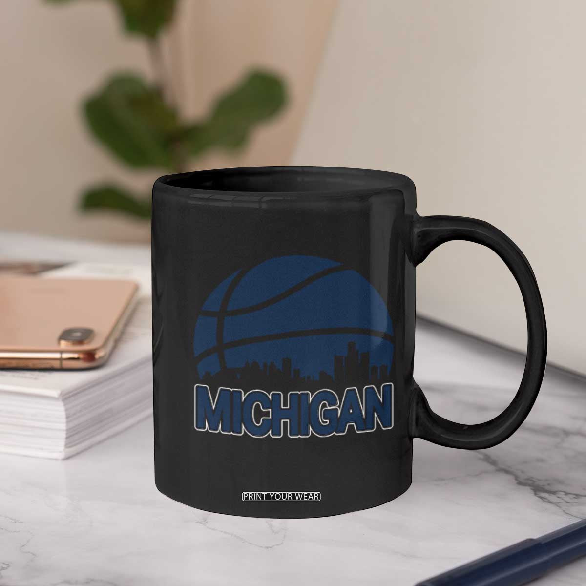 Vintage Urban Michigan Skyline Coffee Mug Gift For Basketball Fan TS12 Print Your Wear