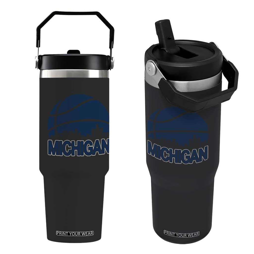 Vintage Urban Michigan Skyline Flip Straw Tumbler Gift For Basketball Fan TS12 One Size: 30 oz Black Print Your Wear