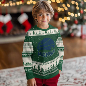 Vintage Urban Michigan Skyline Ugly Christmas Sweater Gift For Basketball Fan TS12 Forest Green Beige Print Your Wear