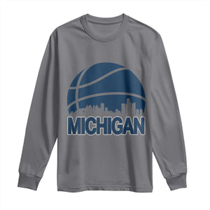 Vintage Urban Michigan Skyline Long Sleeve Shirt Gift For Basketball Fan TS12 Charcoal Print Your Wear