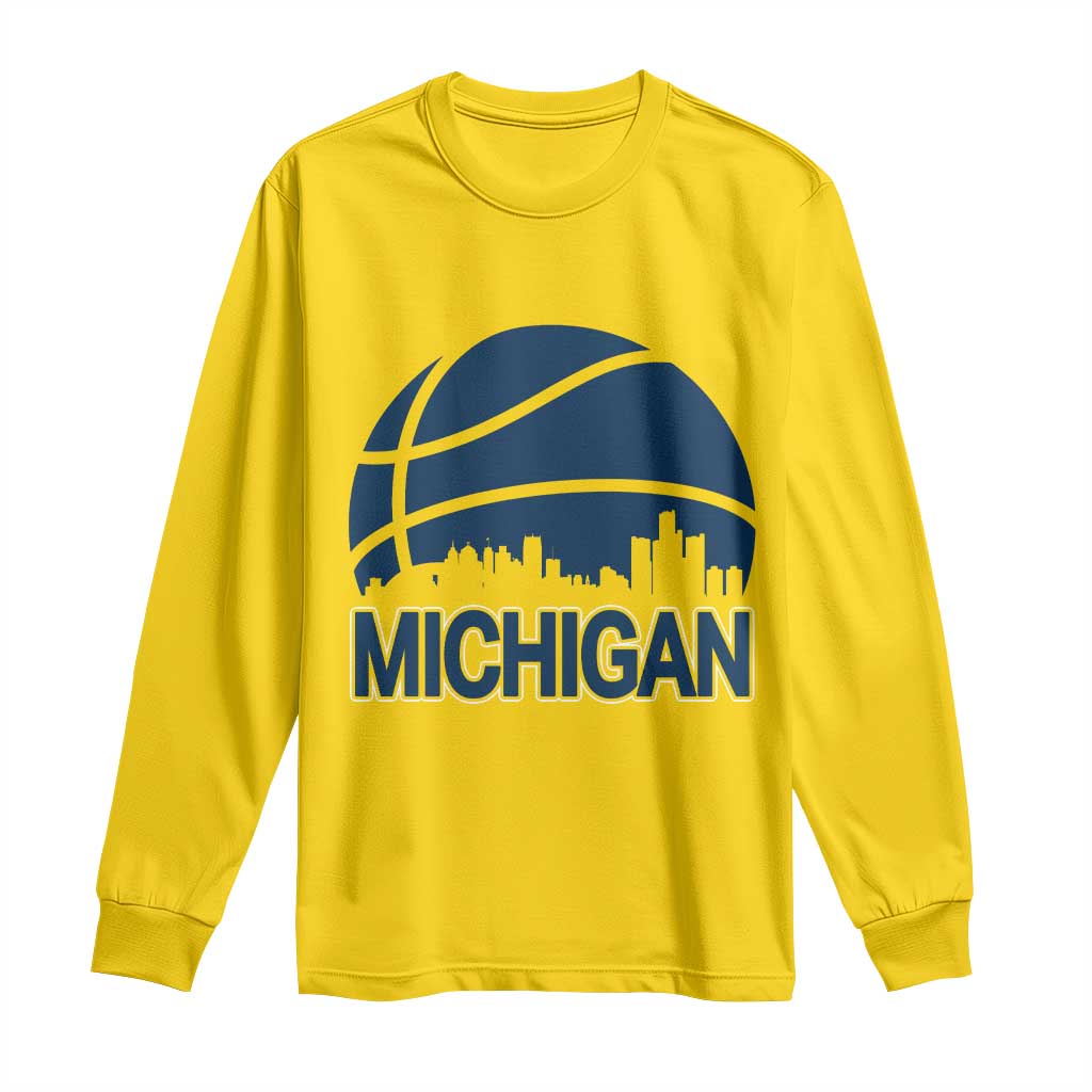 Vintage Urban Michigan Skyline Long Sleeve Shirt Gift For Basketball Fan TS12 Daisy Print Your Wear