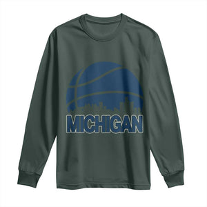 Vintage Urban Michigan Skyline Long Sleeve Shirt Gift For Basketball Fan TS12 Dark Forest Green Print Your Wear