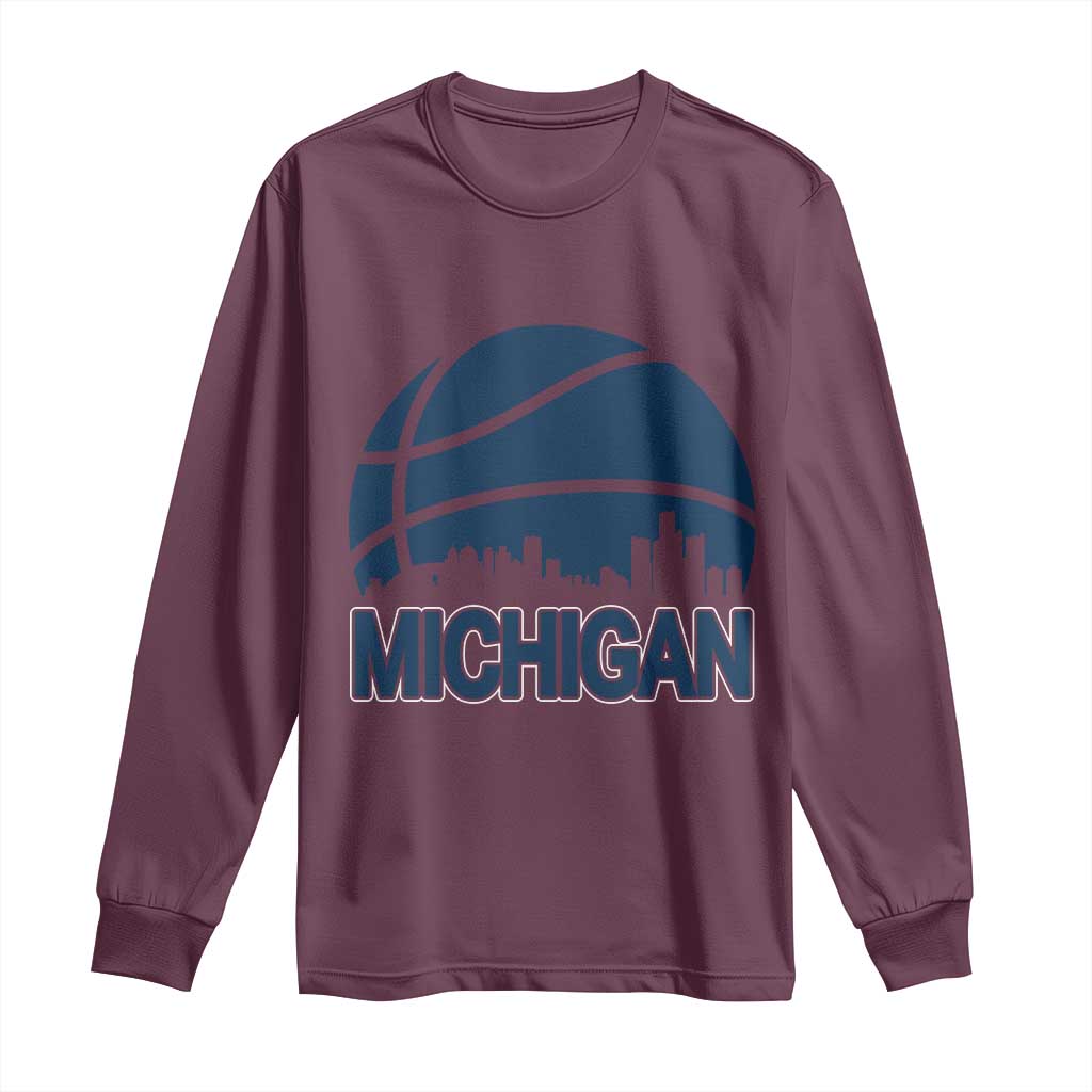 Vintage Urban Michigan Skyline Long Sleeve Shirt Gift For Basketball Fan TS12 Maroon Print Your Wear