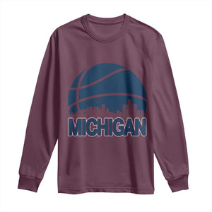 Vintage Urban Michigan Skyline Long Sleeve Shirt Gift For Basketball Fan TS12 Maroon Print Your Wear