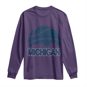 Vintage Urban Michigan Skyline Long Sleeve Shirt Gift For Basketball Fan TS12 Purple Print Your Wear