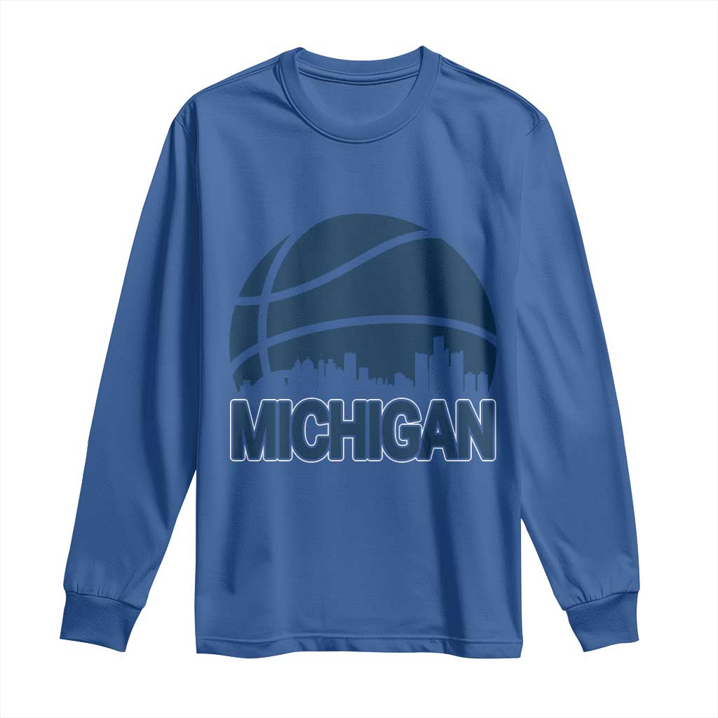 Vintage Urban Michigan Skyline Long Sleeve Shirt Gift For Basketball Fan TS12 Royal Blue Print Your Wear