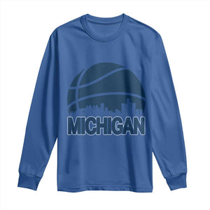 Vintage Urban Michigan Skyline Long Sleeve Shirt Gift For Basketball Fan TS12 Royal Blue Print Your Wear