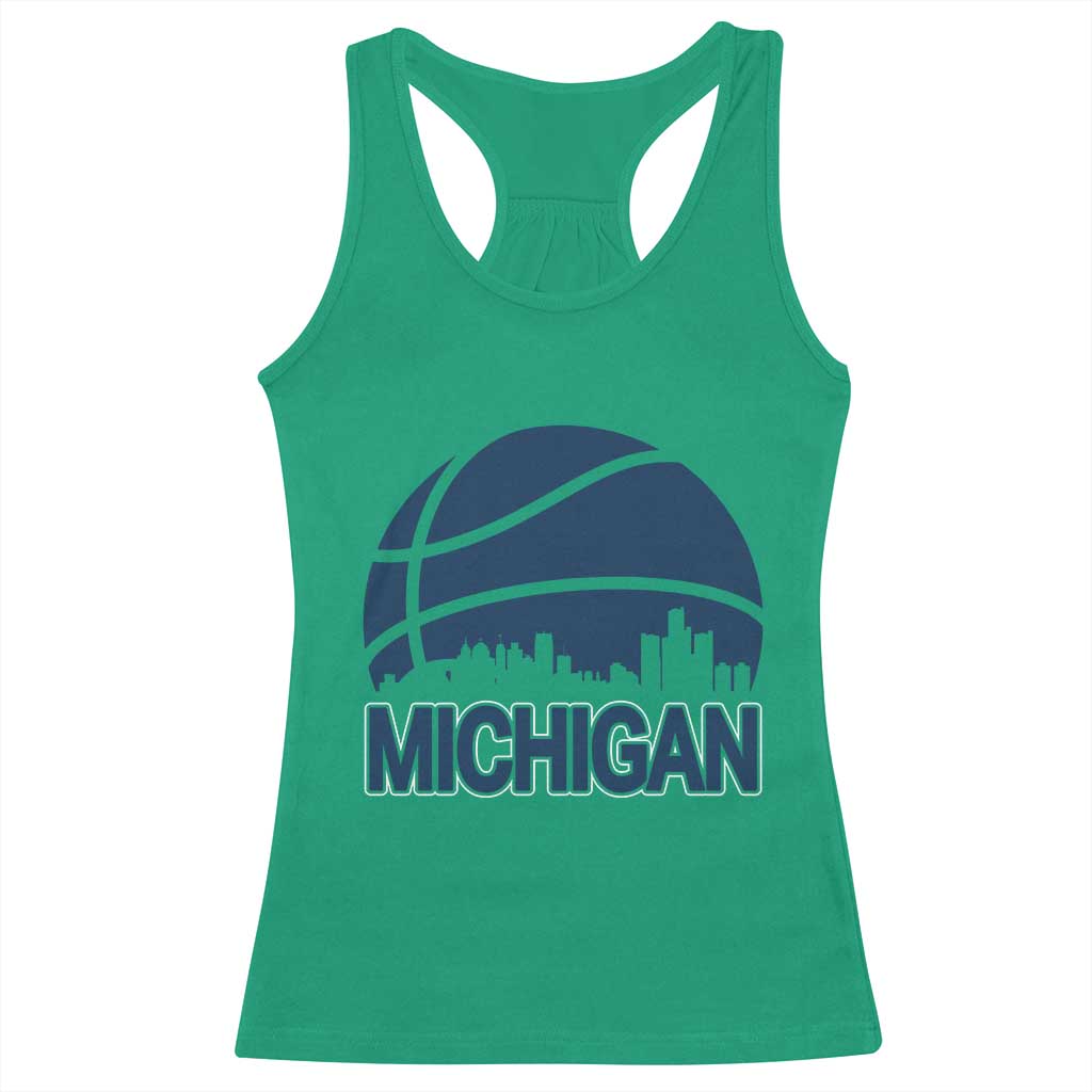 Vintage Urban Michigan Skyline Racerback Tank Top Gift For Basketball Fan TS12 Irish Green Print Your Wear