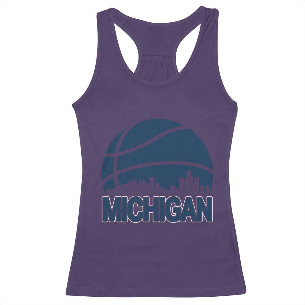 Vintage Urban Michigan Skyline Racerback Tank Top Gift For Basketball Fan TS12 Purple Print Your Wear