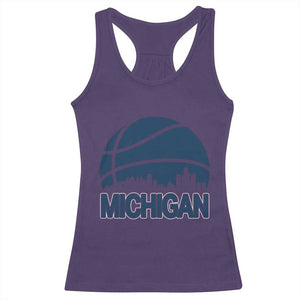 Vintage Urban Michigan Skyline Racerback Tank Top Gift For Basketball Fan TS12 Purple Print Your Wear