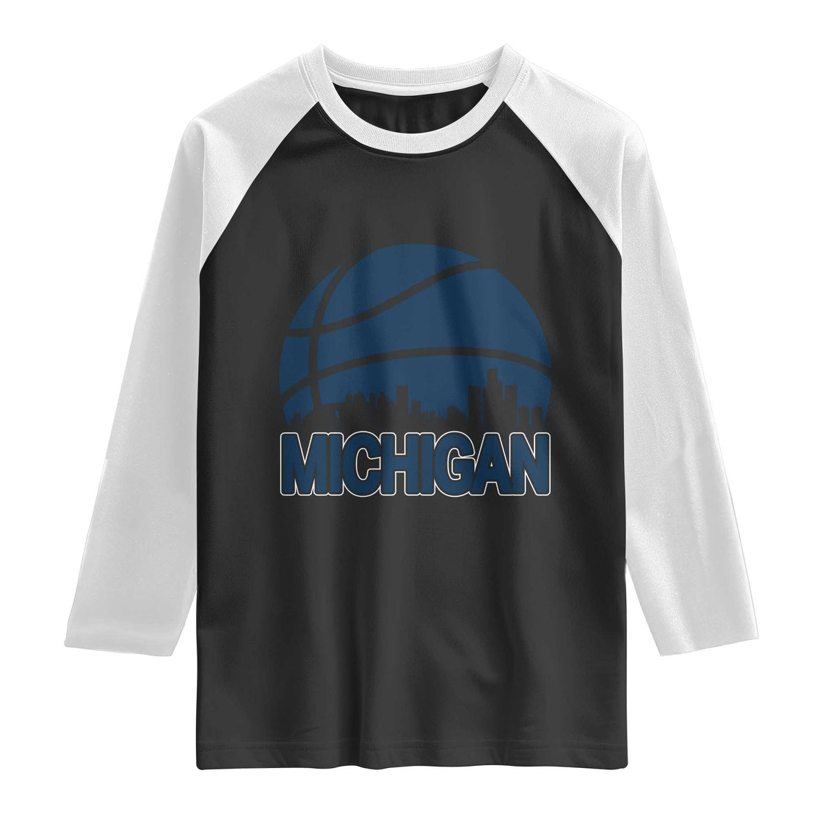 Vintage Urban Michigan Skyline Raglan Shirt Gift For Basketball Fan TS12 Black White Print Your Wear