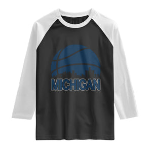 Vintage Urban Michigan Skyline Raglan Shirt Gift For Basketball Fan TS12 Black White Print Your Wear