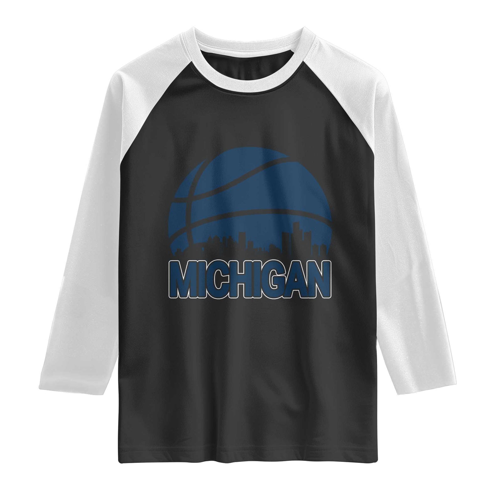 Vintage Urban Michigan Skyline Raglan Shirt Gift For Basketball Fan TS12 Black White Print Your Wear