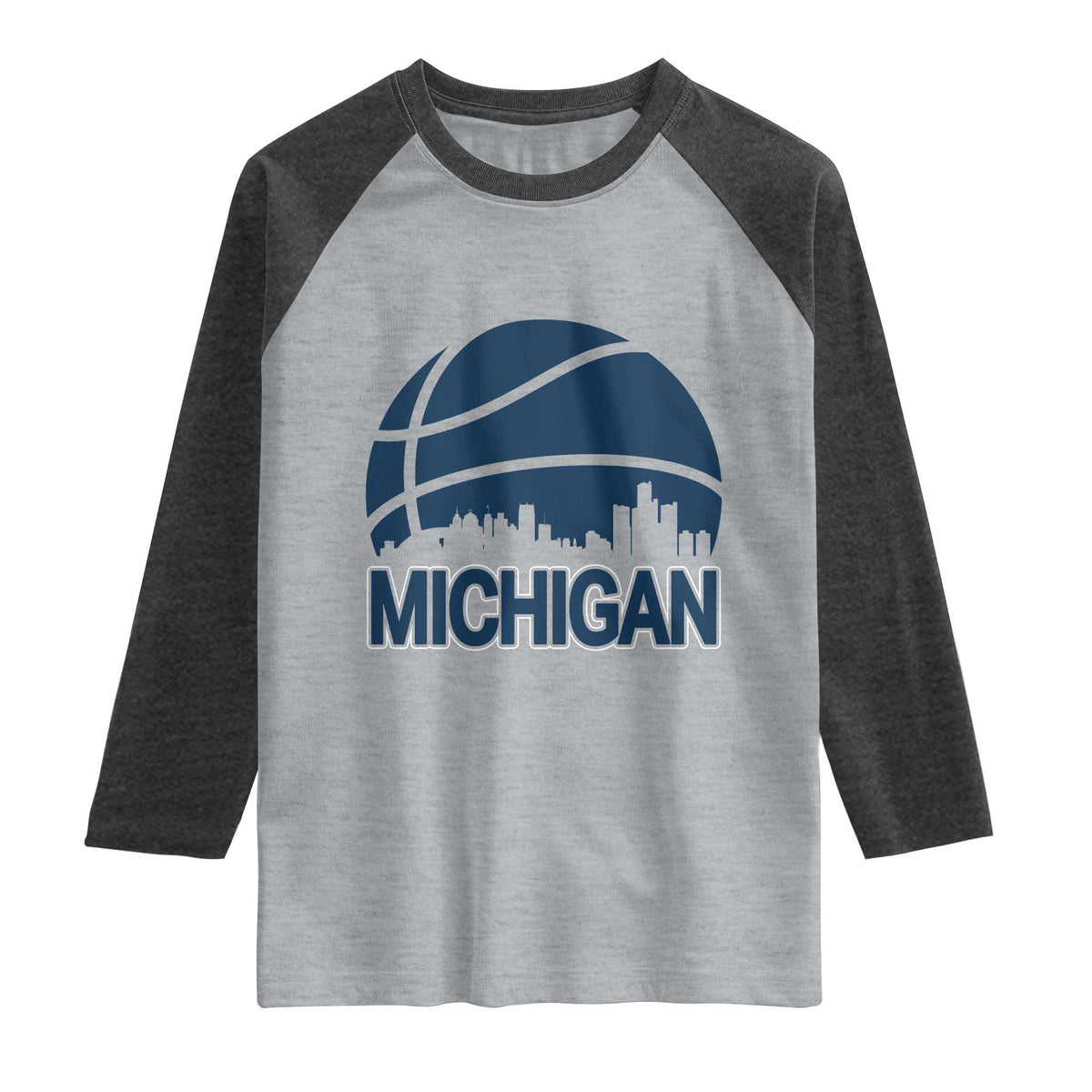 Vintage Urban Michigan Skyline Raglan Shirt Gift For Basketball Fan TS12 Heather Gray Heather Charcoal Print Your Wear
