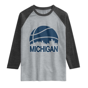 Vintage Urban Michigan Skyline Raglan Shirt Gift For Basketball Fan TS12 Heather Gray Heather Charcoal Print Your Wear