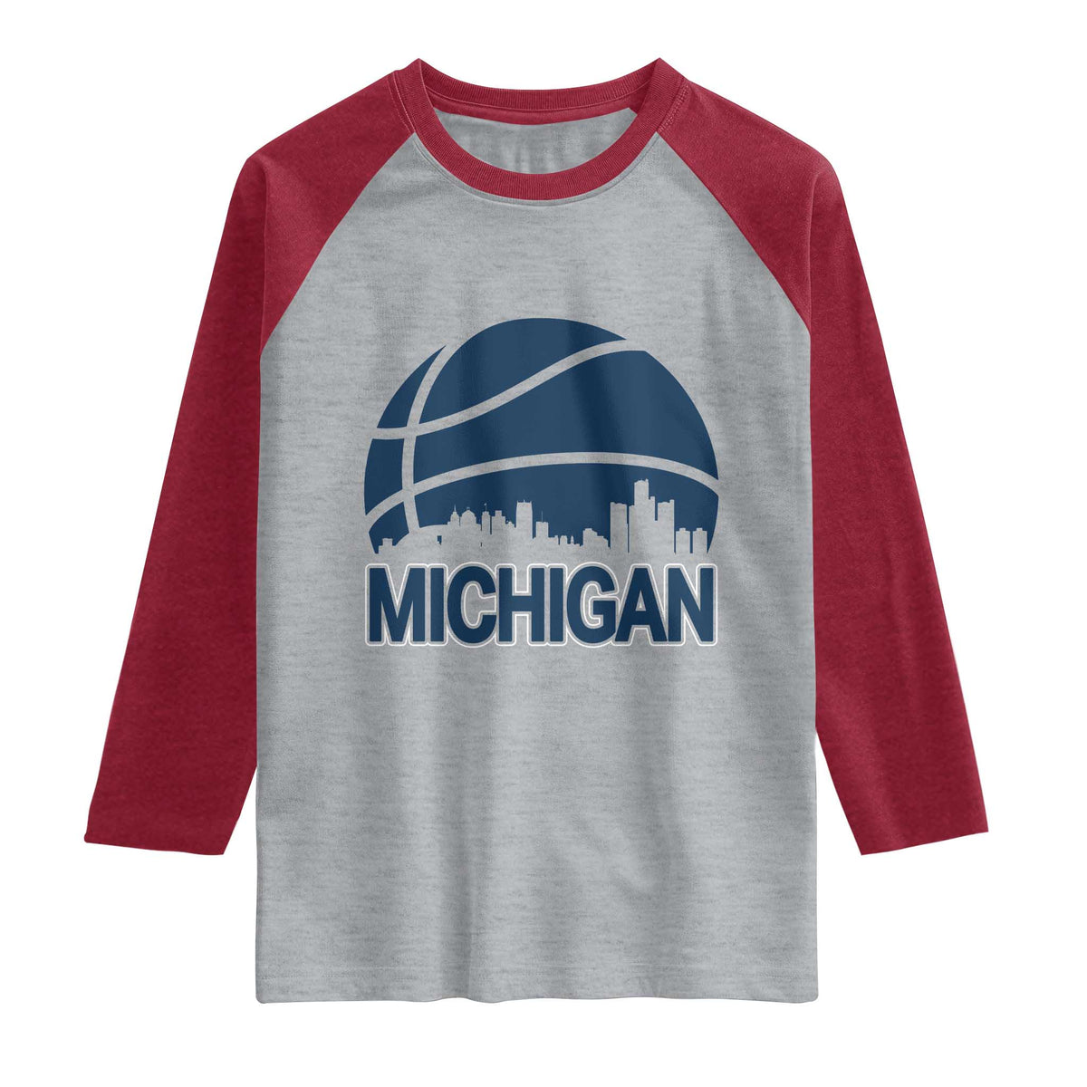 Vintage Urban Michigan Skyline Raglan Shirt Gift For Basketball Fan TS12 Heather Gray Heather Red Print Your Wear