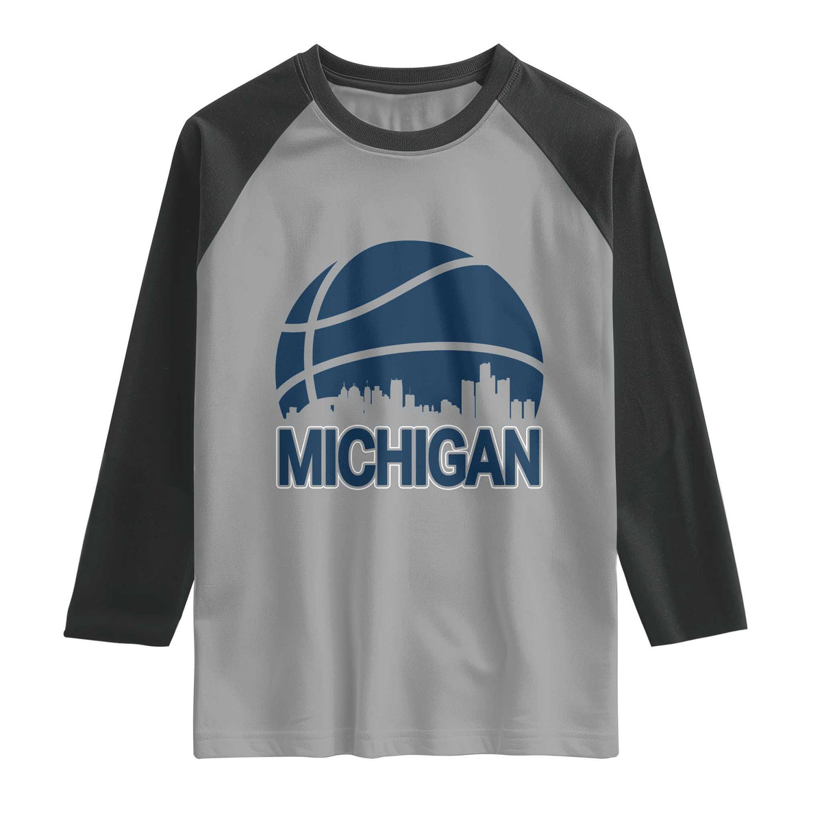 Vintage Urban Michigan Skyline Raglan Shirt Gift For Basketball Fan TS12 Sport Gray Black Print Your Wear
