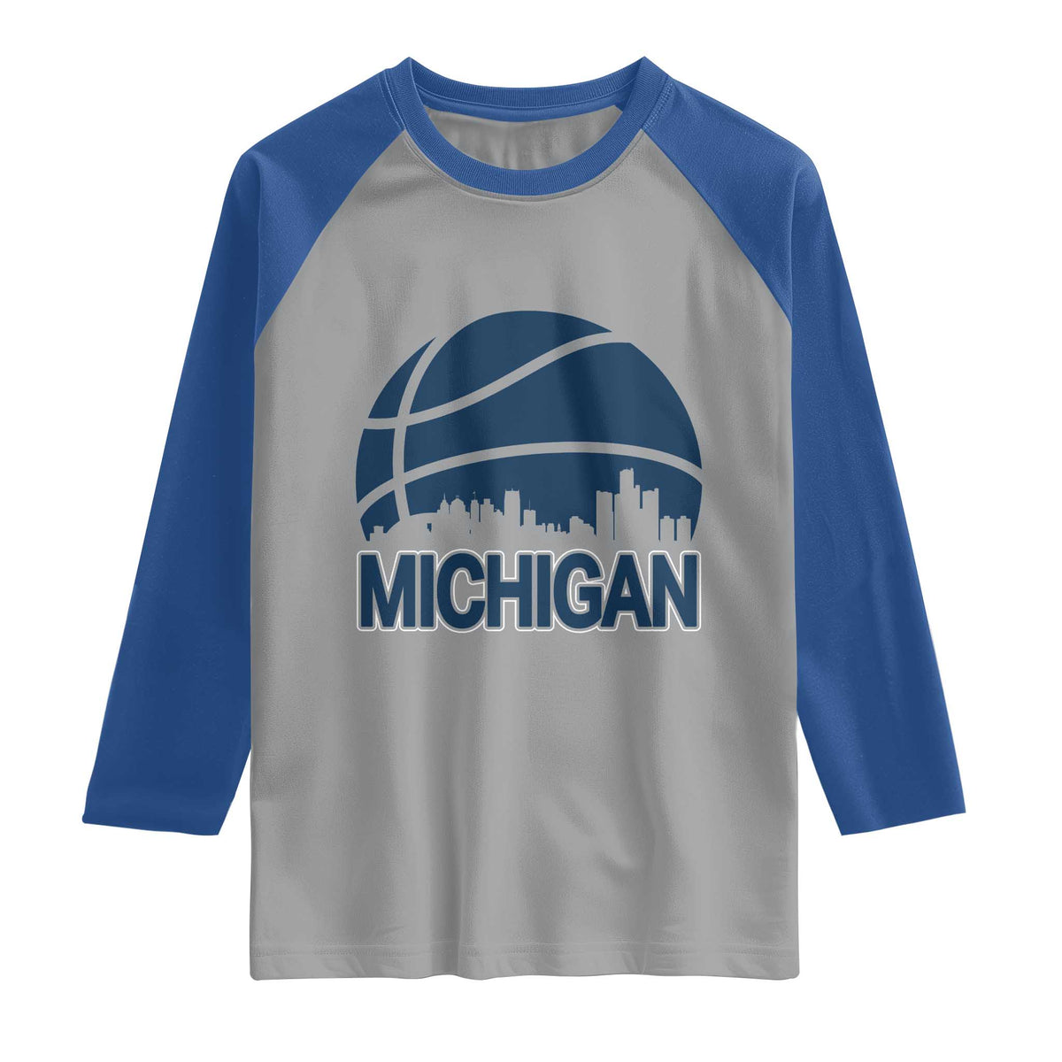 Vintage Urban Michigan Skyline Raglan Shirt Gift For Basketball Fan TS12 Sport Gray Royal Print Your Wear