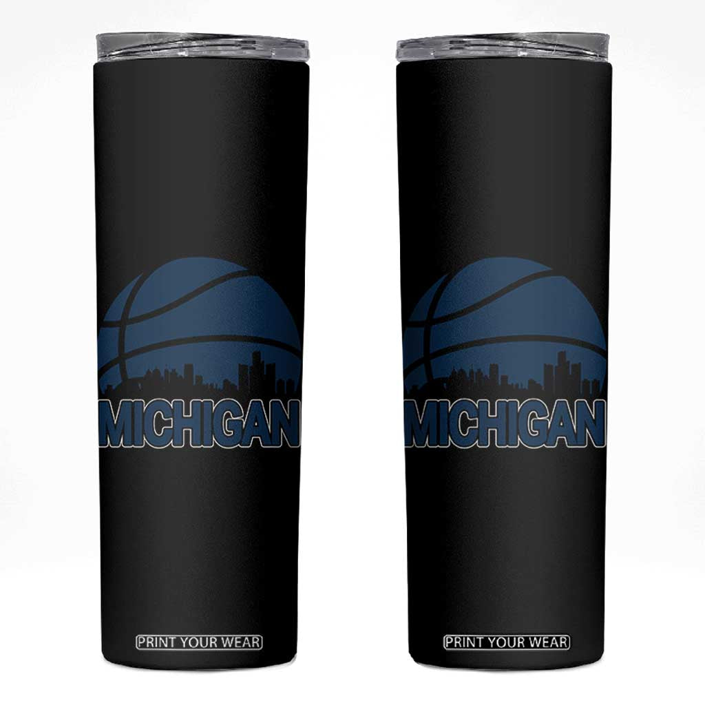 Vintage Urban Michigan Skyline Skinny Tumbler Gift For Basketball Fan TS12 Black Print Your Wear