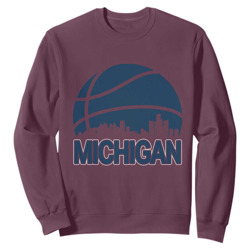 Vintage Urban Michigan Skyline Sweatshirt Gift For Basketball Fan TS12 Maroon Print Your Wear