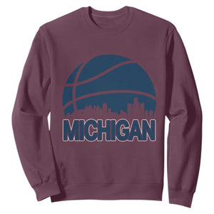 Vintage Urban Michigan Skyline Sweatshirt Gift For Basketball Fan TS12 Maroon Print Your Wear