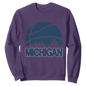 Vintage Urban Michigan Skyline Sweatshirt Gift For Basketball Fan TS12 Purple Print Your Wear
