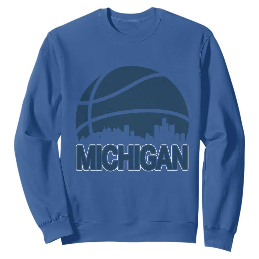Vintage Urban Michigan Skyline Sweatshirt Gift For Basketball Fan TS12 Royal Blue Print Your Wear