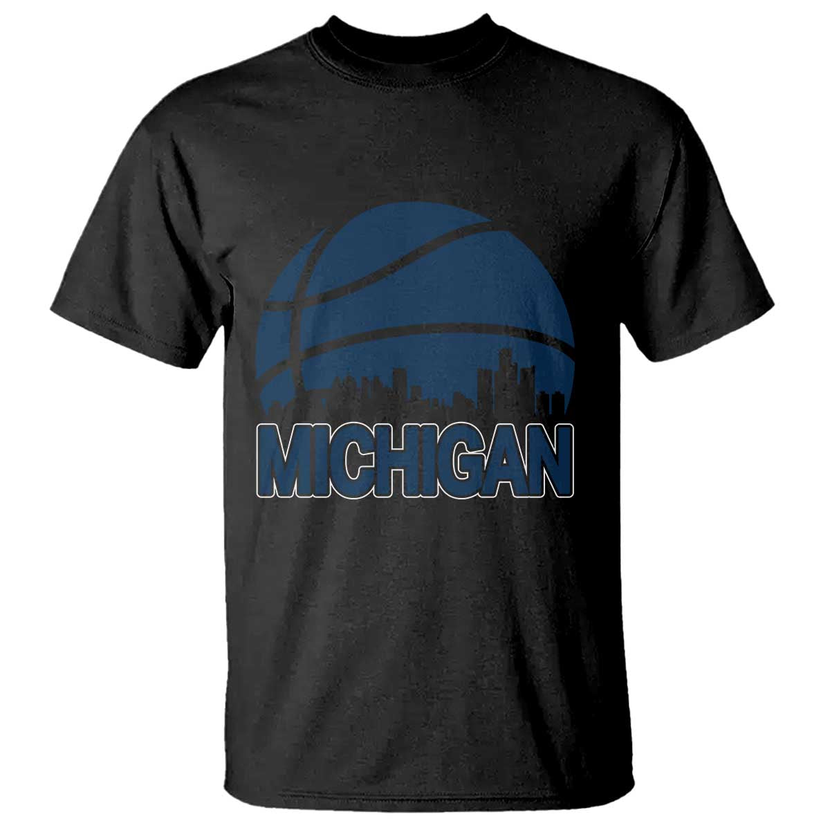 Vintage Urban Michigan Skyline T Shirt Gift For Basketball Fan TS12 Black Print Your Wear
